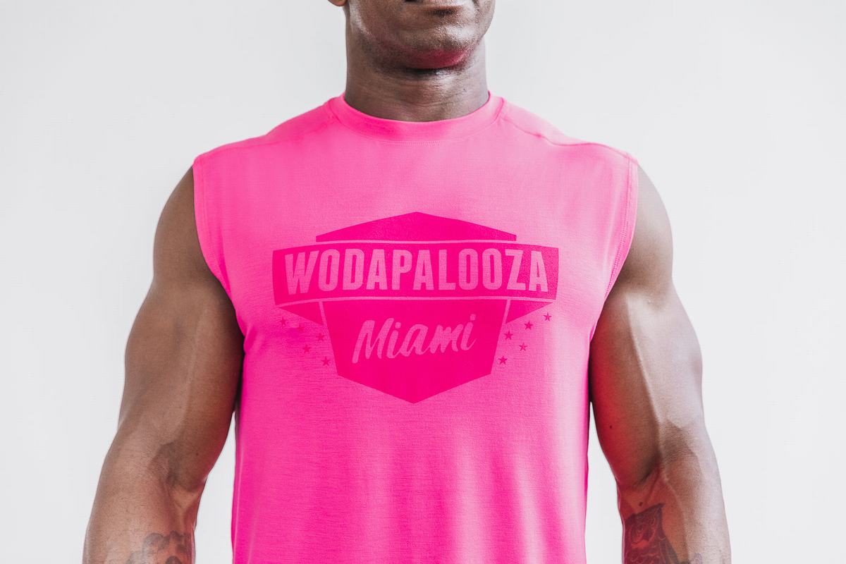 Nobull Wodapalooza Sleeveless Men's T Shirts Pink | Australia (DZ0762)